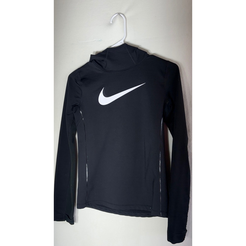 Nike Pro Hyperwarm Kids Large Black Long Sleeve Hooded Base Layer Top Training